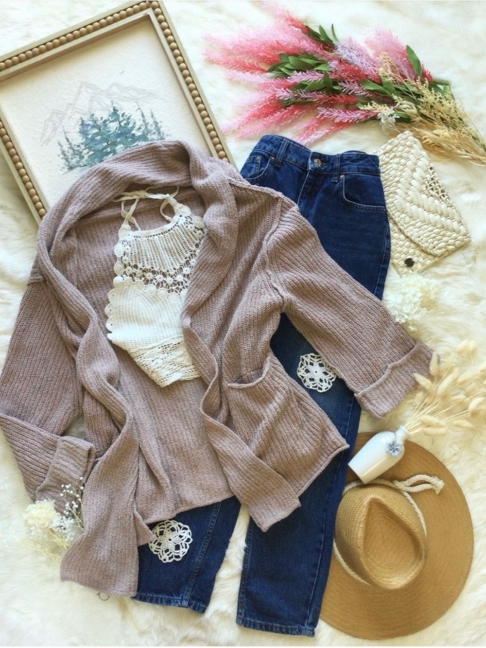 XS/S Free People Low Tide Oversized Dusky Rose Cardigan Western Boho Farmhouse